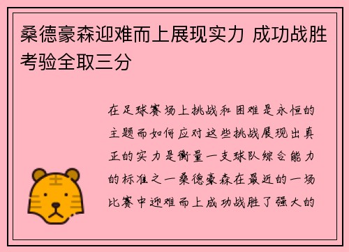 桑德豪森迎难而上展现实力 成功战胜考验全取三分